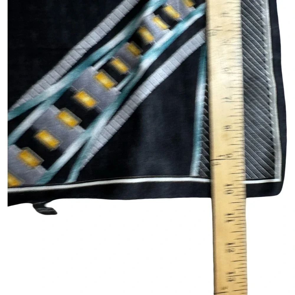 Mens Geometric Silk Scarf Black‎ Blue Yellow Designer Pocket Square 12' x 12" - Picture 6 of 6